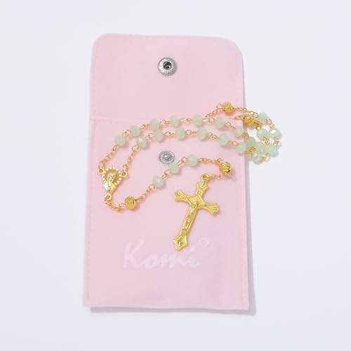 KOMI Crystal Rosary Beads with Jesus Crucifix, Catholic Necklace for Women First Communion Rosarios Wedding Rosary with Velvet Bag - style: 6MM-green-2