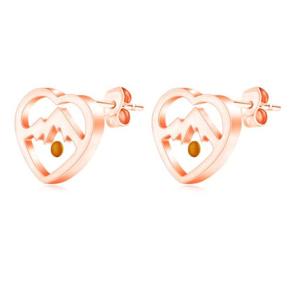 Geometry Mustard Seed Styd Earrings | Uplifting Biblical Jewelry | White/Gold/Rose Gold Stainless Steel Faith Earrings | Ideal for Christmas, Easter, Advent, Lent, Prayer Meetings - color: Heart Mountain-Rosegold