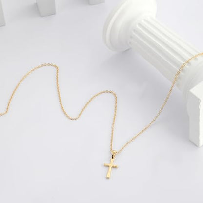Rotnso Cross Necklace for Women 14K Gold Plated Dainty Small Pendant Choker - style: Cable Chain Glossy Cross-GD