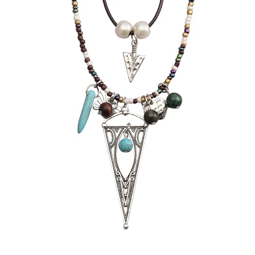 Boho Necklaces for Women Long Wooden Pendant Vintage Necklace - color: Beaded Necklace