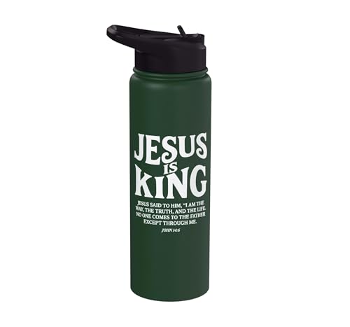 Jesus Is King John 14 6 Faith Bible Verse Stainless Steel Insulated Water Bottle - color: Dark Green