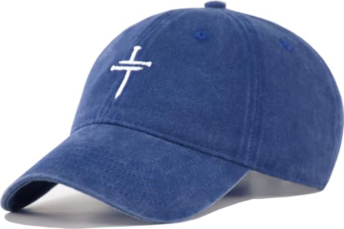 Christian Jesus Cross Vintage Hat Men Women Faith Baseball Hat Ideal Gift for Birthday Christmas Father's Mother's Day - color: Royalblue