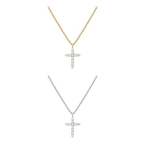 PAVOI 14K Gold Plated Cubic Zirconia Cross Necklace for Women | Cross Faith Pendant Necklaces - color: White & Yellow Pack