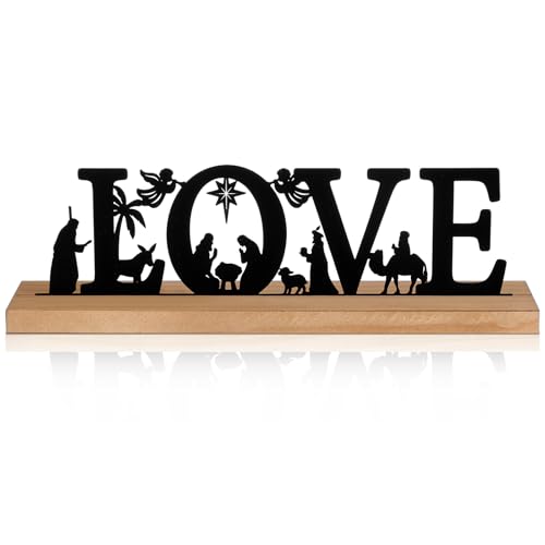 Pinkunn Metal Nativity Scene, Black Nativity Love Sign for Christmas - style: Love