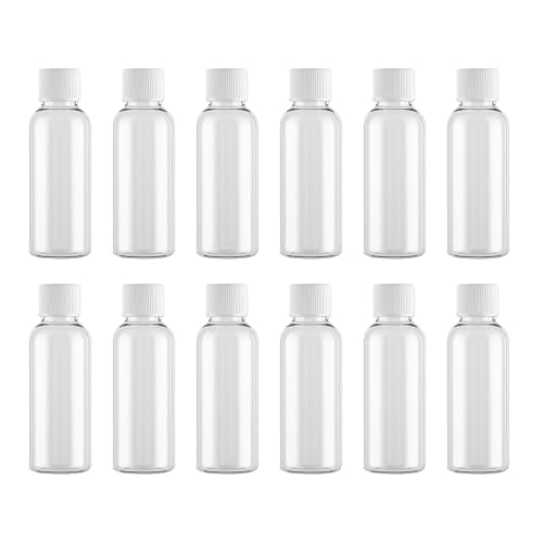 12PCS 30ml/1oz Empty Refillable PET Transparent Plastic Jar Bottles Travel Cosmetic Container Pot Holder With Plastic Screw Lid For Lotion Essential Oil Toner Perfume(Cap Color Random)