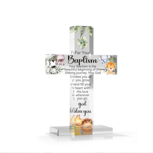 Baptism Cross Catholic Decorations Gifts for Girls Boys Newborn, Inspirational Godchild Decor for Home, Religious Christening Confirmation Acrylic Sign for Grandson Granddaughter 3.5x5 Inches - color: Bless, size: 5.3x3.5