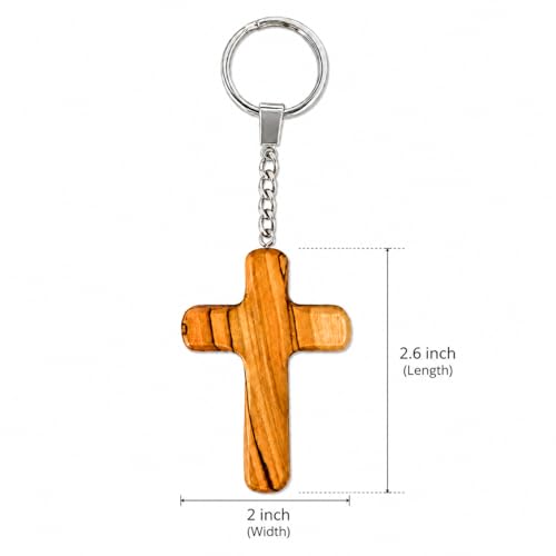 Bethlehem Olive Wood Cross Keychain – Handmade Holy Land Christian Wooden Key Ring Religious Gift