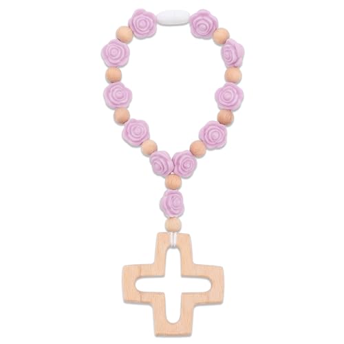 Cross Baptism Silicone Rosary, First Communion Rosary Collection for Christian Gifts, Soft Silicone Baptism Shower Party Decorations, Purple