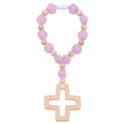 Cross Baptism Silicone Rosary, First Communion Rosary Collection for Christian Gifts, Soft Silicone Baptism Shower Party Decorations, Purple