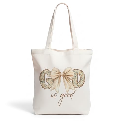 Inspirational Christian Gifts Canvas Tote Bag for Women Girls Christmas Friendship Birthday Grocery Bags - color: Godisgood