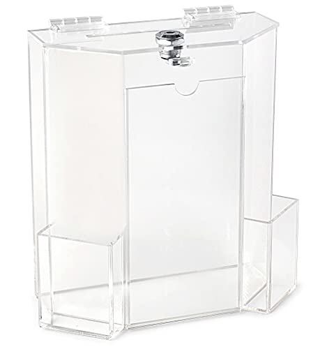 Donation Collection Office Suggestion Acrylic Ballot Box 9 x 8 inch with Display area of 8 x 3.75 inch comes with 2 business card size pockets and lock with set of keys (clear) - color: Clear