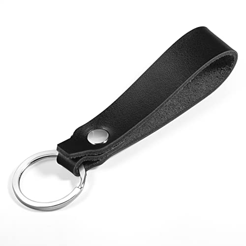 Genuine Leather Keychain for Car Home Key Ring Strap Holder Lanyard Women Men - color: Black