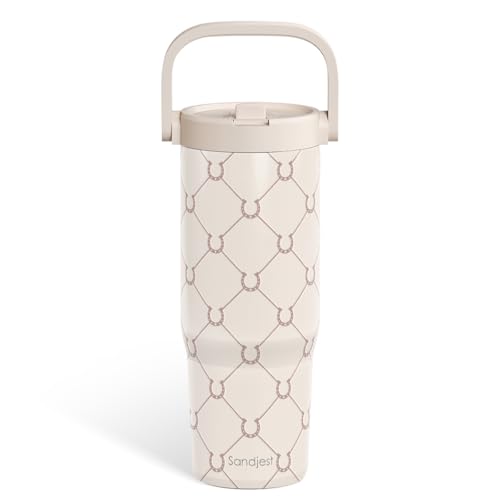 SANDJEST Horse Stainless Steel Straw Lid Tumbler 30oz with Carry Handle for Women Girls Horse Lovers, Insulated Travel Coffee Cup, Gift for Sports Outdoor Workout Christmas Birthday - color: Horse