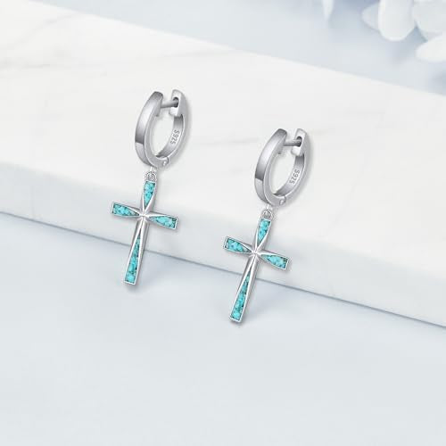 Cross Earrings 925 Sterling Silver Dangle Earring Gifts for Women - style: Hoop Origami Turquoise