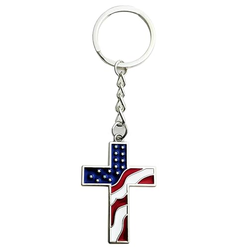 AiiStar Cross Keychain US Flag Cross Key Chain With Ring For Backpacks and Luggage
