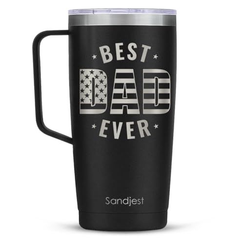 SANDJEST Best Dad Ever Tumbler with Handle 20oz Coffee Travel Mug Cup Grandfather Grandpas Grandfathers Grandad Birthday - Fathers Day - Christmas, Papa Grandpa from Granddaughter Grandson - color: Dad 4
