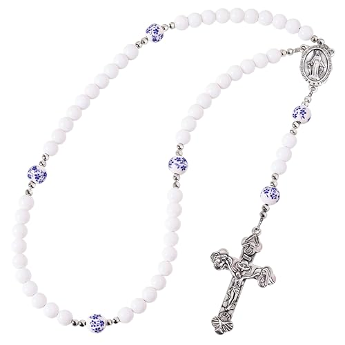 Handmade Catholic Rosary Beads - color: white