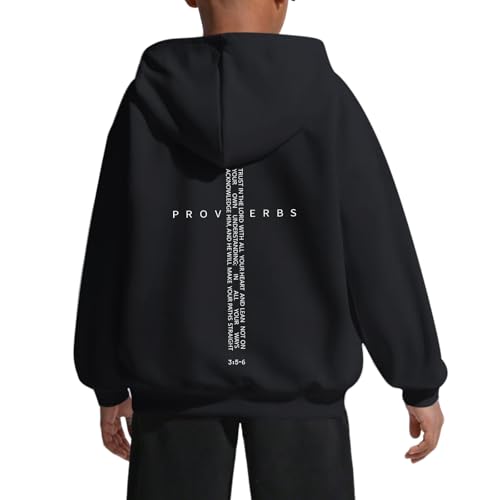 Christian Hoodies for Kids Boys Religious Jesus Hoodie Faith Cross Sweatshirts Vintage Bible Verse Graphic Pullovers - color: Black, size: 5-6 Years