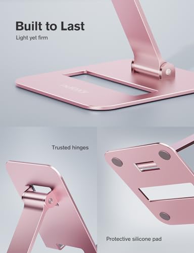 Nulaxy 2 Pack Aluminum Dual Folding Cell Phone Stand for Desk, Rose Gold - color: Rose Gold