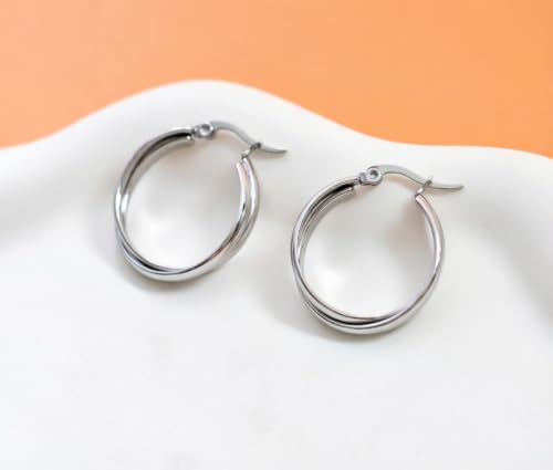 Criss Cross Hoop Earring for Women,24mm Wide Intertwined Round Hoops Jewelry - color: Silver
