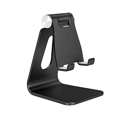 Black Foldable Aluminum Alloy Cell Phone Holder,Tabletop Metal Phone Stand with Adjustable Angle by Swivel Axis,Smartphone Cradle - color: Black