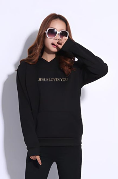 New Jesus Loves You Hoodie Christian Faith Over Fear Hoodie Faith Sweatshirt Christian Religious Sayings Sweater - color: Black, size: Small