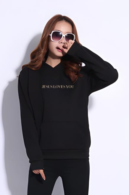 New Jesus Loves You Hoodie Christian Faith Over Fear Hoodie Faith Sweatshirt Christian Religious Sayings Sweater - color: Black, size: Medium