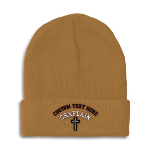 Beanies for Men Cristian Chaplain Cross Christ Faith Jesus Skull Cap Winter Hats for Women Acrylic One Size - color: Khaki Personalized Text Here