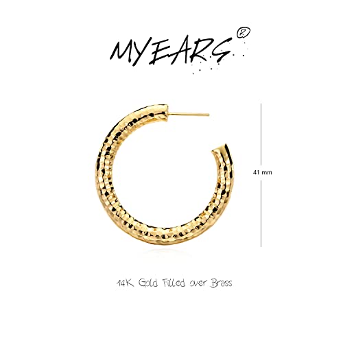 MYEARS Women Hoop Earrings Gold 14K Gold Filled Small Simple Handmade Hypoallergenic Everyday Illusion Jewelry - style: Tube Hammered