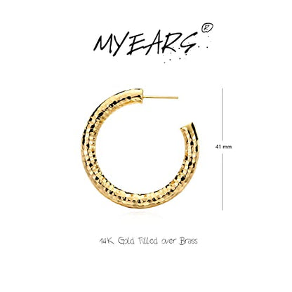 MYEARS Women Hoop Earrings Gold 14K Gold Filled Small Simple Handmade Hypoallergenic Everyday Illusion Jewelry - style: Tube Hammered