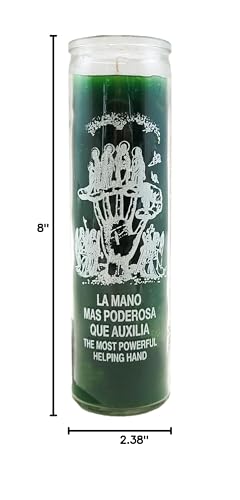 Generic 7 Day Candle Helping Hand - Alleged La Mano Mas Poderosa Que Auxilia Green Glass Jar Candle