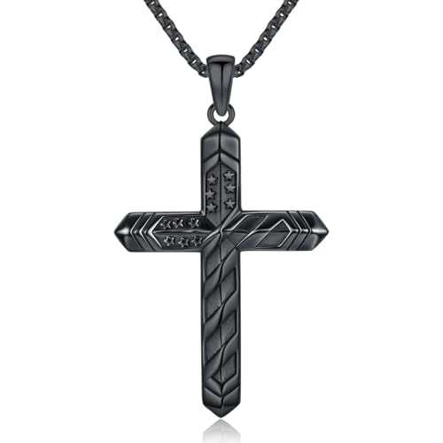 American Flag/Eagle/Star Necklace for Women 925 Sterling Silver Silver/Gold/Black American Flag Pendant 4th of July Jewelry for Wife Sister Girlfriend - color: Black-4
