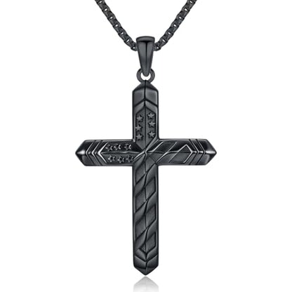American Flag/Eagle/Star Necklace for Women 925 Sterling Silver Silver/Gold/Black American Flag Pendant 4th of July Jewelry for Wife Sister Girlfriend - color: Black-4