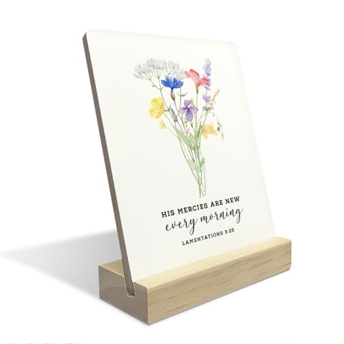 Christian Home Decor, Religious Gifts, Jesus Decor, His Mercies Are New Every Morning Wooden Plaque Sign Christian Decoration for Home Office Shelf Decor - color: His Mercies Are New Every Morning Lamentations 3:23