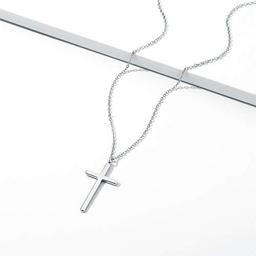 M MOOHAM Cross Necklace for Women Girls, Dainty 14K Gold Plated Cross Pendant Necklace Sideways Cross Choker Layered Necklaces for Women Girls - color: Cross Silver 0.75"×1.26"