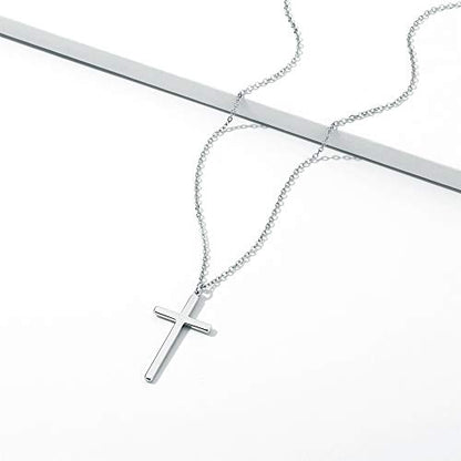 M MOOHAM Cross Necklace for Women Girls, Dainty 14K Gold Plated Cross Pendant Necklace Sideways Cross Choker Layered Necklaces for Women Girls - color: Cross Silver 0.75"×1.26"
