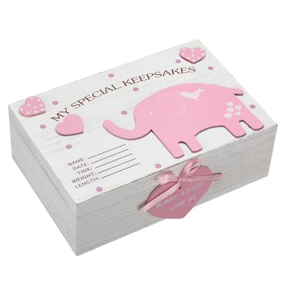 Soaoo 3D Wooden Elephant Baby Keepsake Box Baby Boy Girl Memorial Box, Pink - color: Pink