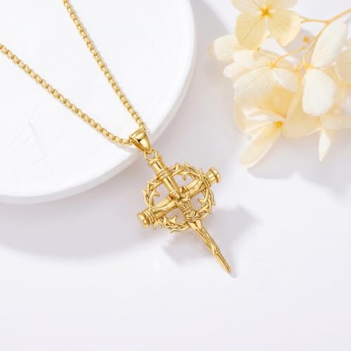 14K Gold Plated Cross Pendant Necklace Christian Jewelry Religious Gift - color: B05-Nail Jesus Cross Gold