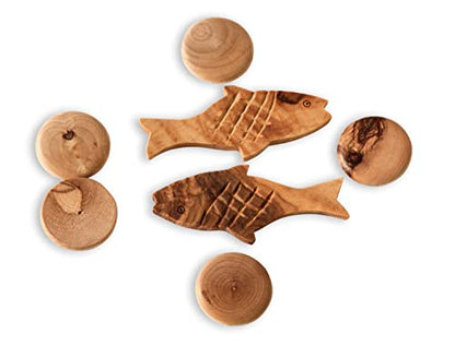 THE JERUSALEM GIFT SHOP SINCE 2004 Handcrafted Olive Wood Loaves and Fish Display - Biblical Miracle Replica from Bethlehem - Religious Home Decor & Souvenir