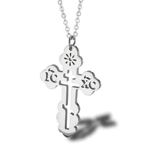Orthodox Cross Necklace Ilya Necklace Merch Jewelry for Women, Silver, Rose Gold and Gold, Adjustable Chain 18 to 20 Inches - color: Silvery