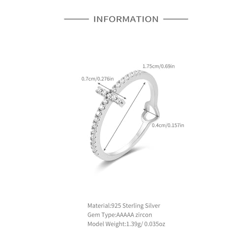 925 Sterling Silver Cubic Zirconia Heart Cross Rings for Women - color: Silver