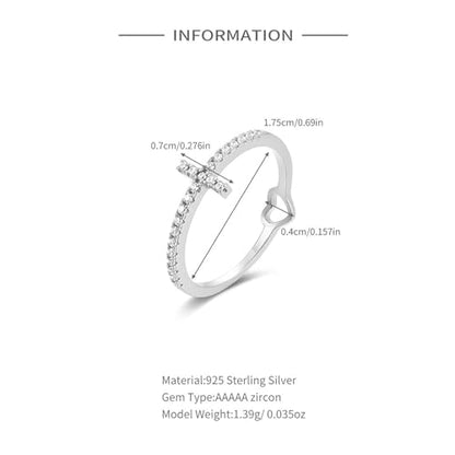 925 Sterling Silver Cubic Zirconia Heart Cross Rings for Women - color: Silver