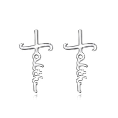 925 Sterling Silver Infinity Love of God Simple Dainty Faith Cross Dangle Earrings Religious Gift for Women - color: Faith Cross
