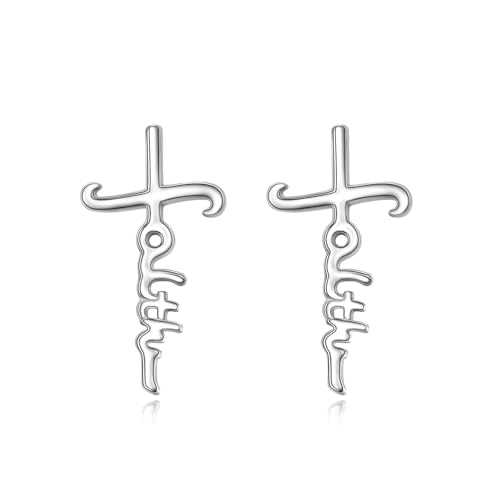 925 Sterling Silver Infinity Love of God Simple Dainty Faith Cross Dangle Earrings Religious Gift for Women - color: Faith Cross