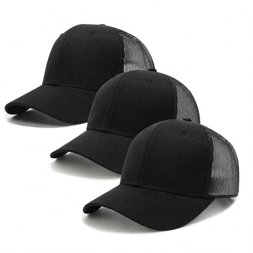 Men's Trucker Hats 3 Pack, Structured Mesh Baseball Cap with Adjustable Snapback, Classic Outdoor Hat for Men - color: Black/Green/Grey