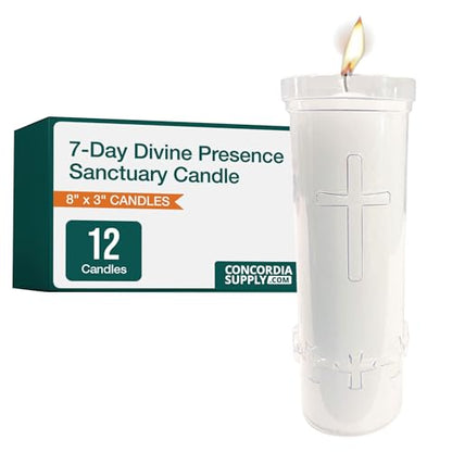 Concordia Supply 7-Day Sanctuary Candle, White, 8" x 3", Pack of 12