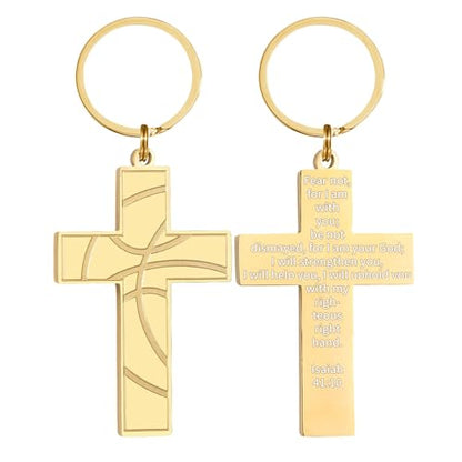 Football/Baseball/Soccer/Basketball Cross Keychain for Men Sport Gifts - color: Gold, style: Basketball-isaiah 41:10
