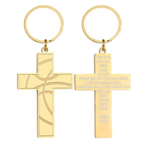 Football/Baseball/Soccer/Basketball Cross Keychain for Men Sport Gifts - color: Gold, style: Basketball-isaiah 41:10