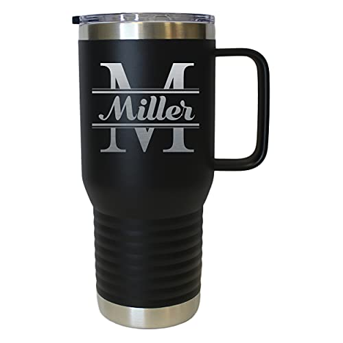 The Wedding Party Store Custom Personalized 20 oz Stainless Steel Powder Coated Vacuum Insulated Double Walled Travel Tumbler Coffee Mug with Handle and Lid (Black) - color: Black