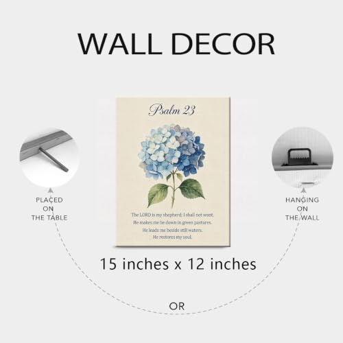BEASTZHENG Psalm 23 Blue Hydrangea Canvas Wall Art Christian Bedroom Decor - color: Psalm 23